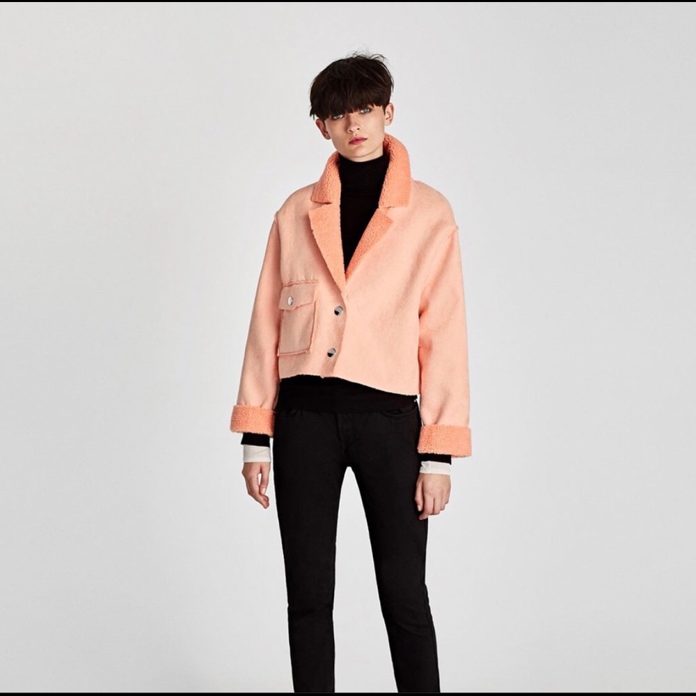 ZARA // Peach Shearling Textured Jacket NWT